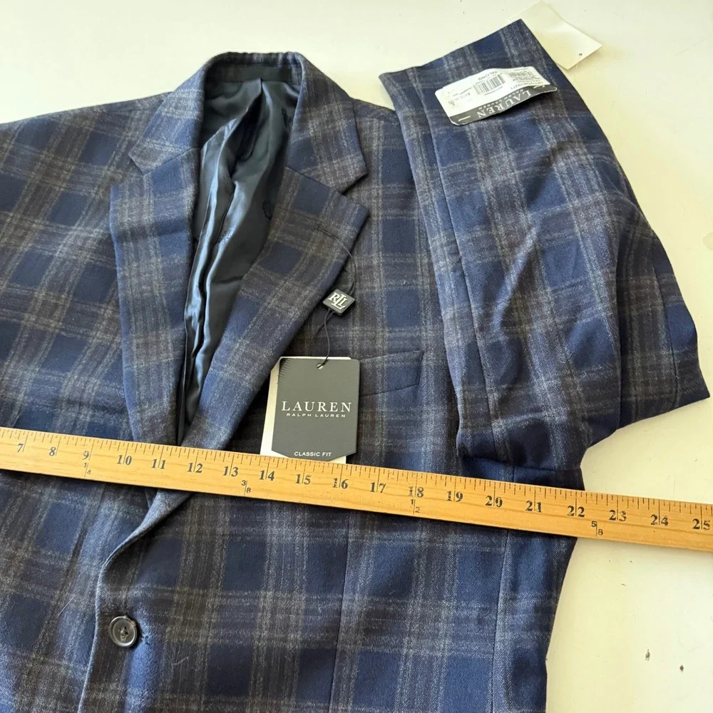 Lauren Ralph Lauren Mens Ultraflex Navy Brown Plaid Wool Blazer 42 Long LETO12P